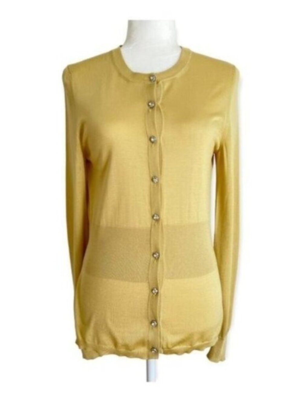 Dolce & Gabbana Mustard Yellow Jewel Button Cardigan